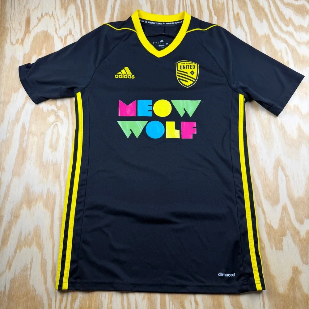 Adidas New Mexico United Meow Wolf Soccer Jersey Mens Small Black Yellow USL